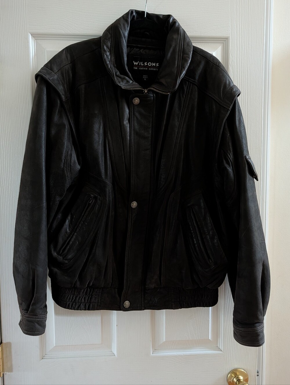 Vintage Wilson's Black Leather Bomber Jacket for Men